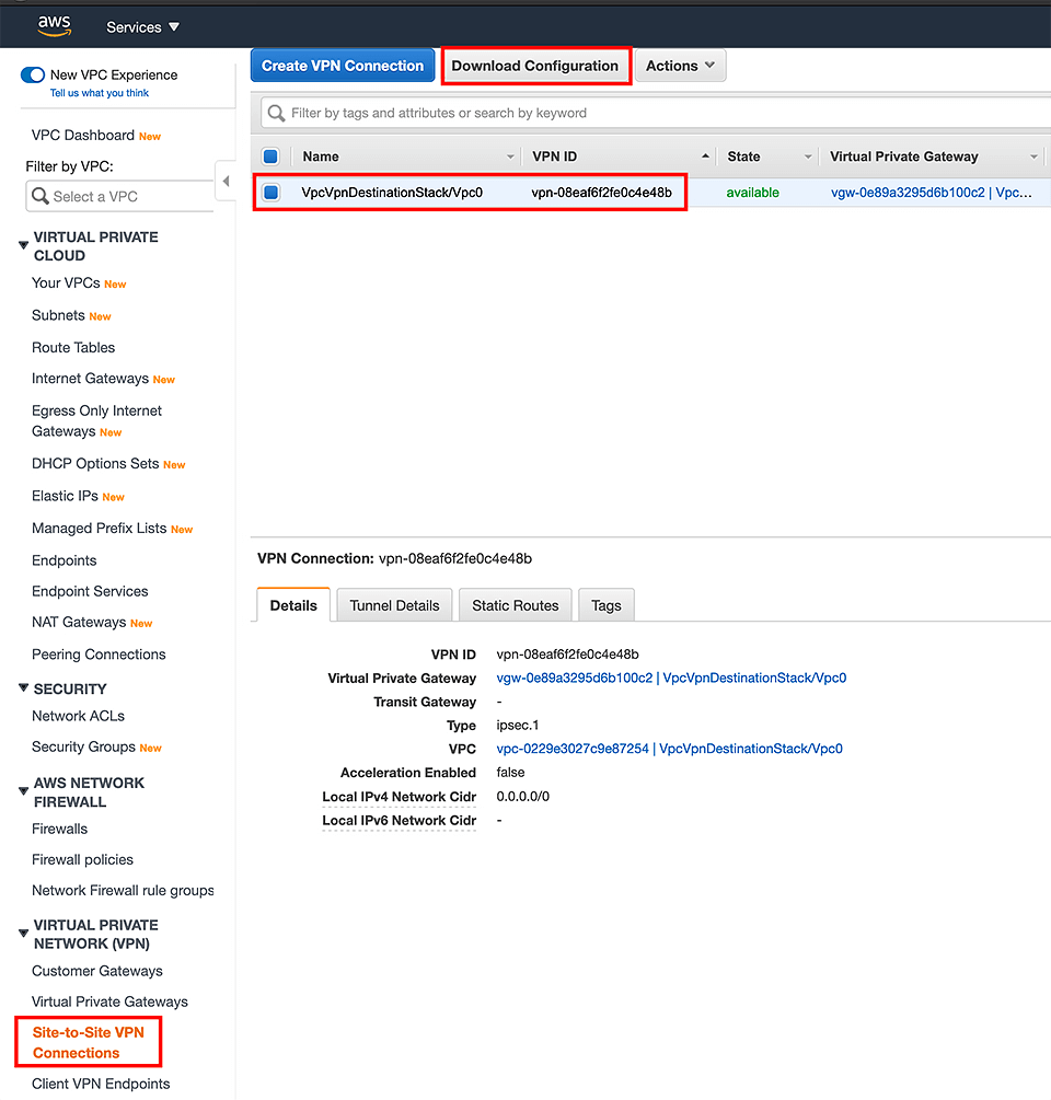 AWS download VPN configuration