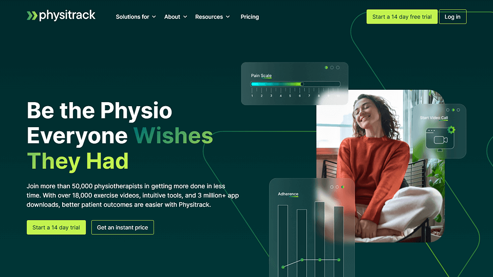 Physitrack's homepage