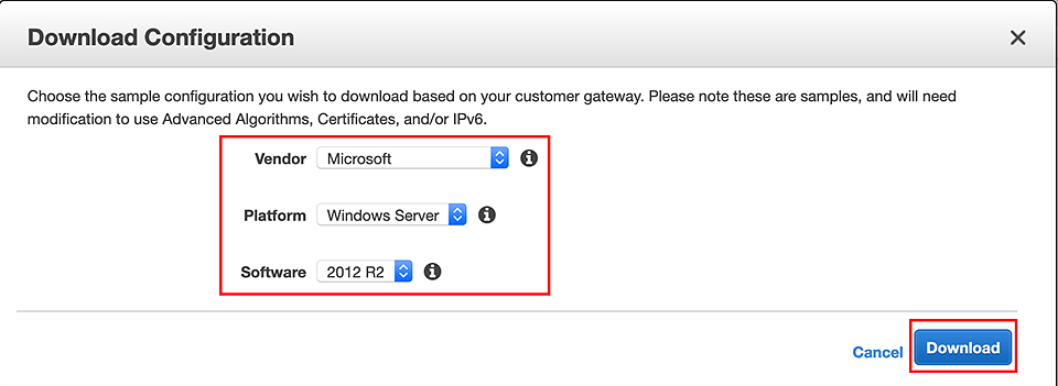 AWS choose the type of the Customer Gateway Device