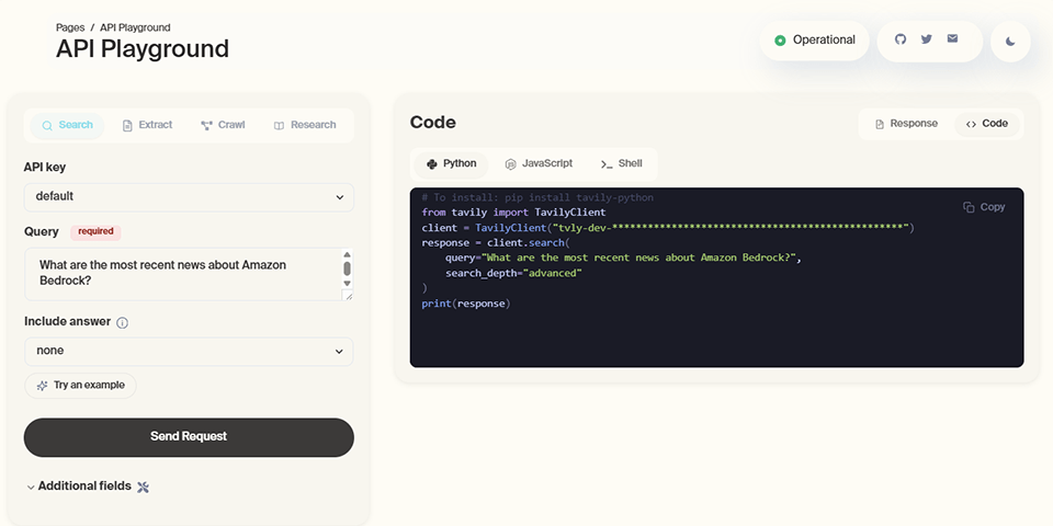 Tavily search results in JSON format