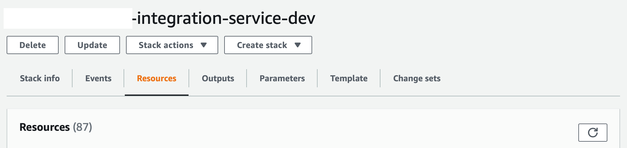 Screenshot of CloudFormation within AWS Console showing the resource count within our template